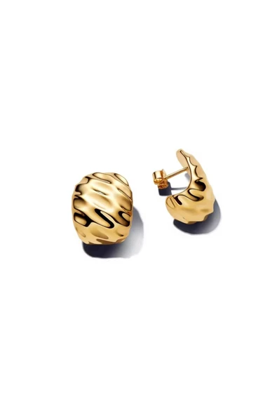 Lovecharm Gold Renk Dalgalı Geniş Halka Küpe - Resim 2