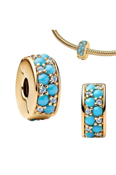 Lovecharm Gümüş Gold Renk Su Mavisi Klips Charm ürün görseli 1
