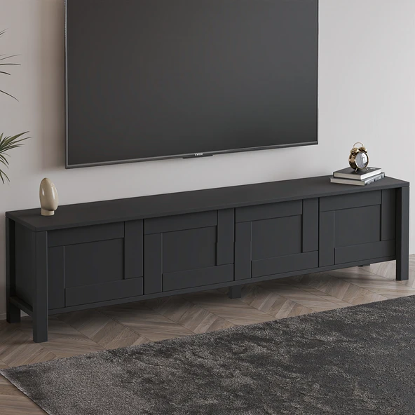 Vachel 4 Kapaklı Modern TV Sehpası - 160 cm  Antrasit ürün görseli 1