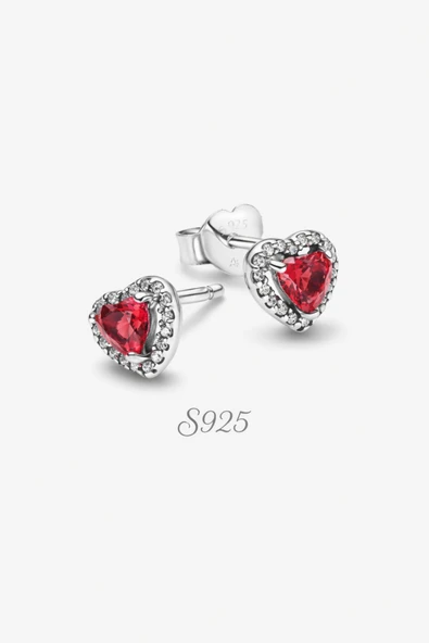Lovecharm S925 Kırmızı Kalp Çivi Küpeler ürün görseli 1