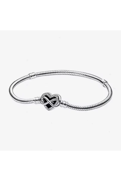 POSEİDONS JEWELLERY Gümüş Moments Sonsuz Kalp Klipsli Yılan Zincir Bileklik ürün görseli 1