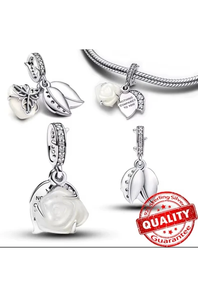 Lovecharm Gümüş Beyaz Açan Gül Sallantılı Charm ürün görseli 1