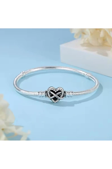 Lovecharm Gümüş Klipsli Sonsuzluk Zirkon Taşlı Zincir Bileklik ürün görseli 1