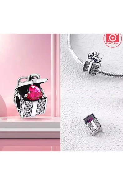 Lovecharm Gümüş Işıltılı Hediye Kutusu Charm ürün görseli 1