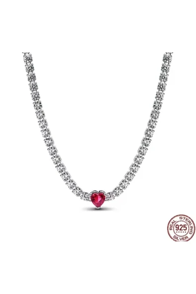 Lovecharm Zirkon Taşlı Hale Kalp Choker Kırmızı Kalp Detaylı Minimal 925 Ayar Gümüş ürün görseli 1