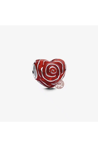 Lovecharm Gümüş Kırmızı Gül Kalp Charm ürün görseli 1