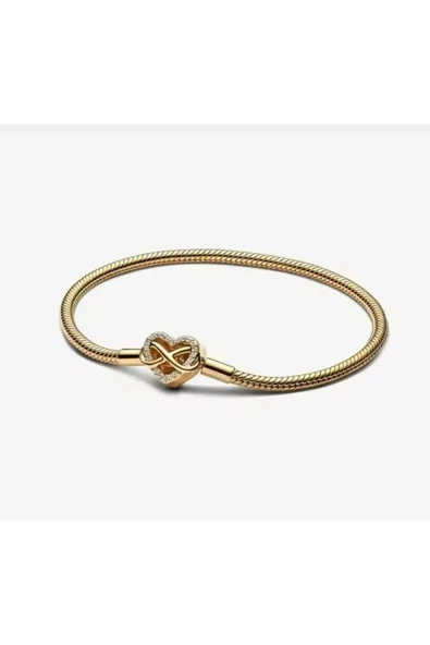 POSEİDONS JEWELLERY Poseidons Jewellery Gold Renk Zirkon Taş Detaylı Sonsuz Kalp Klipsli Yılan Zincir 925 Ayar Bileklik ürün görseli 1