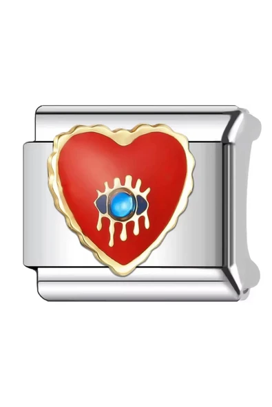 POSEİDONS JEWELLERY Kırmızı Kalp İçinde Nazar Göz İtalyan Çelik Charm ürün görseli 1