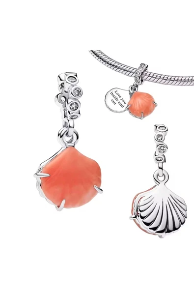 Lovecharm Gümüş Mercan Renkli Çift Sallantılı Deniz Kabuğu Charm ürün görseli 1