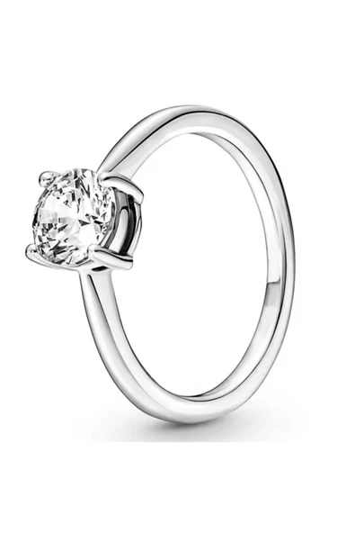 POSEİDONS JEWELLERY S925 Ayar Gümüş Işıltılı Tektaş Tarz Yüzük ürün görseli 1