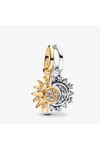 POSEİDONS JEWELLERY Zirkon Taşlı Ayrılabilir Güneş Ve Ay Sallantılı 925 Ayar Charm ürün görseli 1