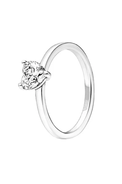 POSEİDONS JEWELLERY S925 Ayar Gümüş Işıltılı Kalp Tarz Tektaş Yüzük ürün görseli 1