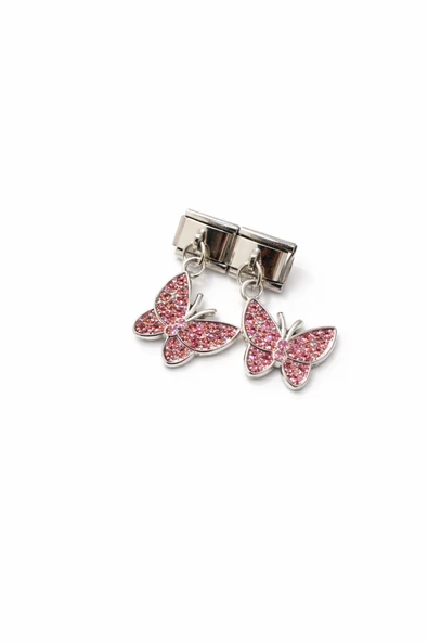 Lovecharm İtalyan Charm Pembe Taşlı Kelebek Figürlü Modüler Bileklik Charmı ürün görseli 1