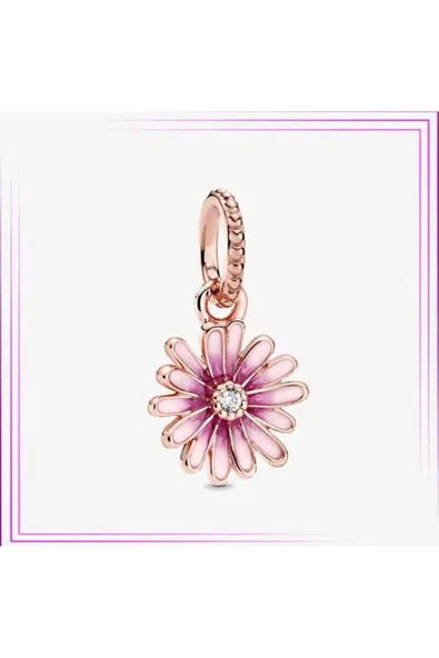 POSEİDONS JEWELLERY Gümüş Pembe Papatya Sallantılı Charm ürün görseli 1