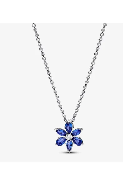 POSEİDONS JEWELLERY 925 Ayar Gümüş Işıltılı Mavi Herbaryum Çiçek Temalı Minimal Şık Kolye ürün görseli 1