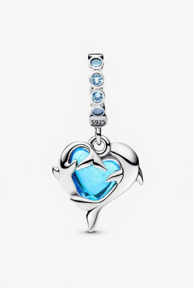 POSEİDONS JEWELLERY S925 Mavi Murano Yunuslar Sallantılı Charm ürün görseli 1
