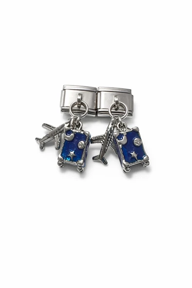 POSEİDONS JEWELLERY İtalyan Charm Valiz ve Uçak Figürlü Sallantılı Modüler Bileklik Charmı ürün görseli 1