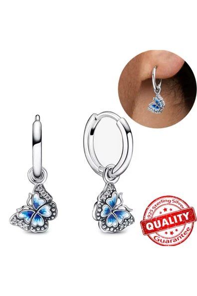 Lovecharm Kelebek Mavi Sallantılı Gümüş Küpe ürün görseli 1