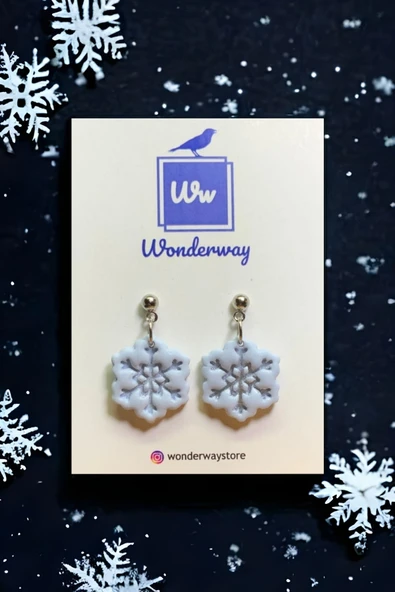 WONDERWAY Özel Tasarım El Yapımı Polimer Kil Küpe Mavi Kar Tanesi ürün görseli 1