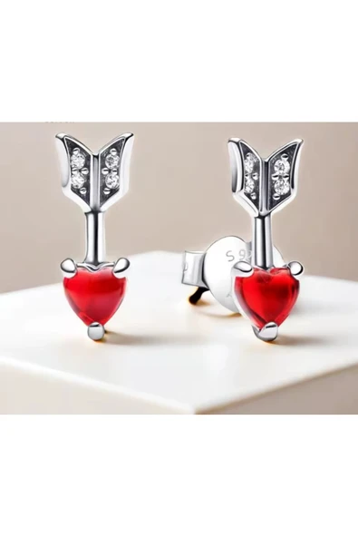 POSEİDONS JEWELLERY Poseidons Jewellery 925 Ayar Ok Ve Murano Camı Minimal Kalp Çivi Küpeler ürün görseli 1