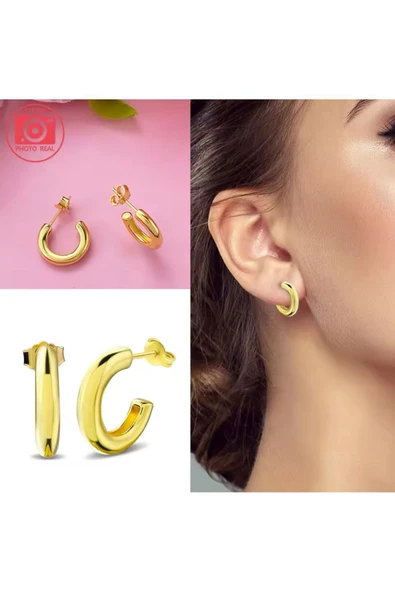 POSEİDONS JEWELLERY Gold Renk Gümüş Yuvarlak Açık Halka Minimal Küpe ürün görseli 1