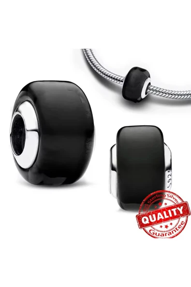 POSEİDONS JEWELLERY Siyah Murano Cam Charm 925 Ayar ürün görseli 1