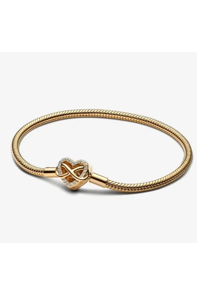 POSEİDONS JEWELLERY Poseidons Jewellery Gold Renk Sonsuz Kalp Klipsli Yılan Zincir 925 Ayar Bileklik ürün görseli 1