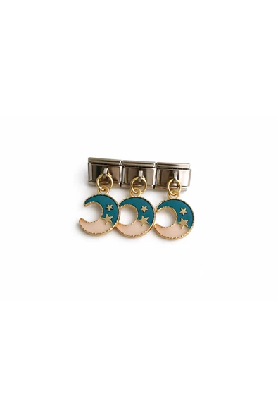 POSEİDONS JEWELLERY Ay Yıldız ve Ay Figürlü İtalyan Charm | Renkli Sallantılı Paslanmaz Çelik Bileklik Ucu ürün görseli 1