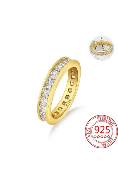 POSEİDONS JEWELLERY Poseidons Jewellery Gold Renk Zirkon Detaylı Tam Tur Kanallı 925 Ayar Yüzük ürün görseli 1