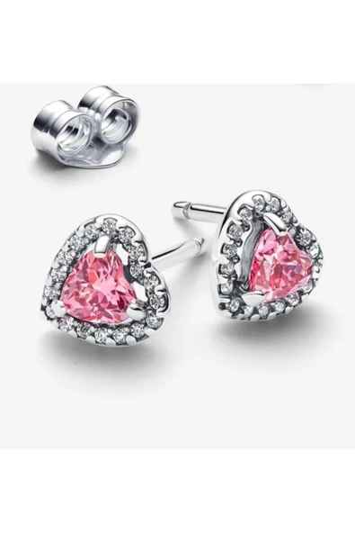 POSEİDONS JEWELLERY Poseidons Jewellery Yükseltilmiş Pembe Kalp Zirkon Taşlı 925 Ayar Çivi Küpe ürün görseli 1