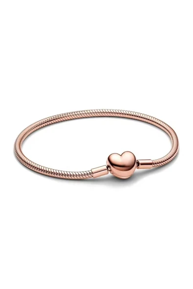 POSEİDONS JEWELLERY Rose Renk S925 Kalp Klipsli Yılan Zinciri Bileklik ürün görseli 1