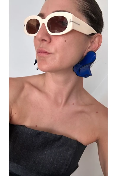 Hector&Co. Jewellery Kobalt Mavi Dalga Formlu Büyük Küpe - Zara Tarzı ürün görseli 1