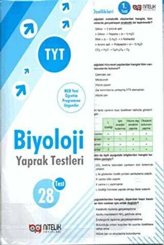 Nitelik Yayınları Yaprak Test Yks Tyt Biyoloji ürün görseli 1