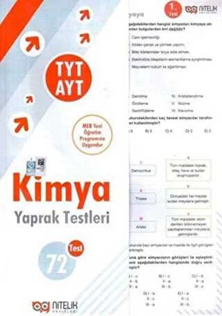 Nitelik Yayınları Yaprak Test Yks Tyt Ayt Kimya ürün görseli 1