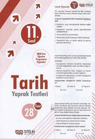 Nitelik Yayınları Yaprak Test 11. Sınıf Tarih ürün görseli 1