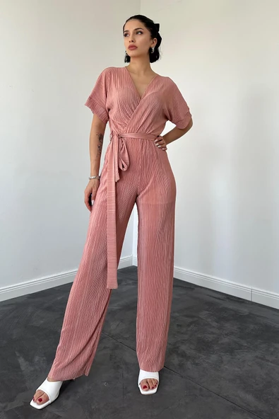 Pembe V Yaka Piliseli Tulum ürün görseli 1