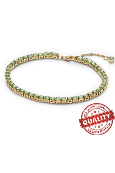 Lovecharm Gümüş Işıltılı Yeşil Tenis Bilekliği ürün görseli 1