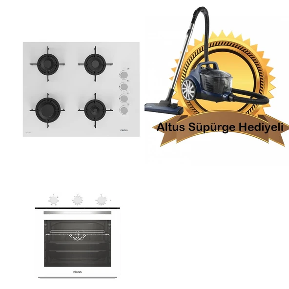 Altus 2'li Beyaz Cam Ankastre Set 321 W - 159 Dw 65cm Ocak - (Altus Süpürge Hediyeli) ürün görseli 1