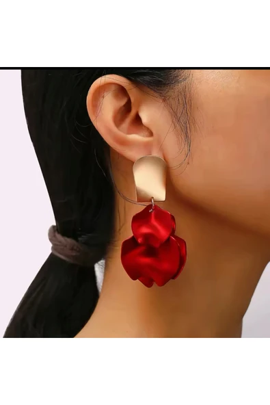 Hector&Co. Jewellery Şarap Kırmızısı Akrilik Vintage Gül Yapraklı Çiçek Küpe ürün görseli 1