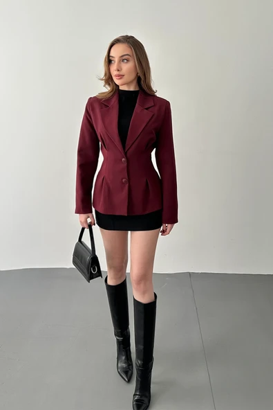 Bordo İki Düğmeli Pileli Ceket ürün görseli 1