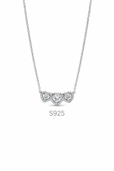 Lovecharm S925 Hale Üçlü Kalp Kolye - Resim 2