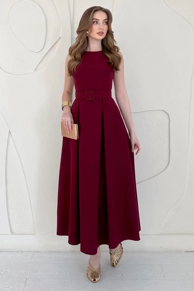 Bordo Halter Yaka Kloş Elbise ürün görseli 1