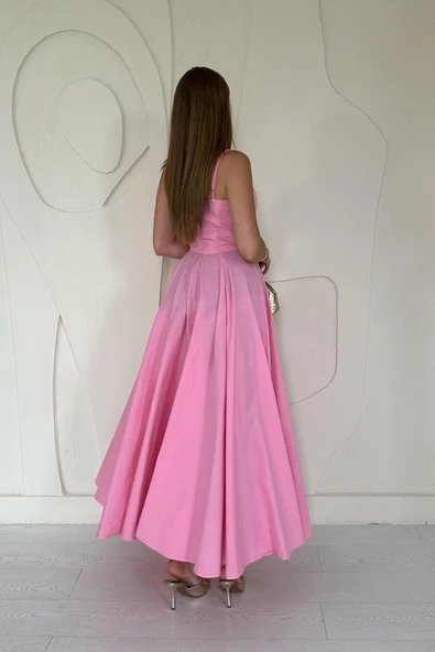 Pembe A-Line Askılı Elbise - Resim 4