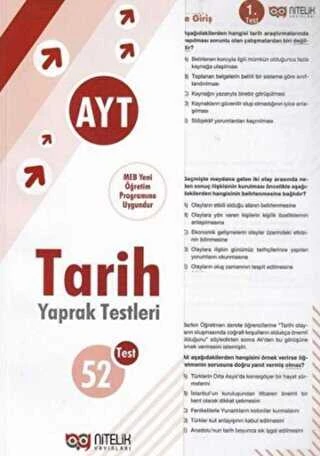 Nitelik Yayınları Yaprak Test Yks Ayt Tarih ürün görseli 1