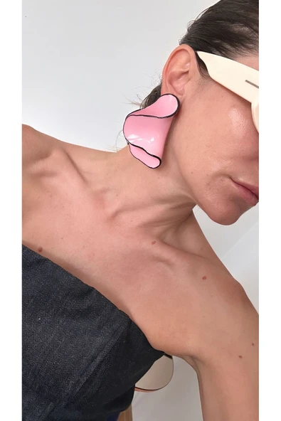 Hector&Co. Jewellery Pembe Dalga Formlu Büyük Küpe - Zara Tarzı ürün görseli 1