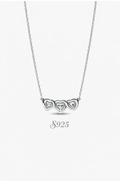 Lovecharm S925 Hale Üçlü Kalp Kolye - Resim 3
