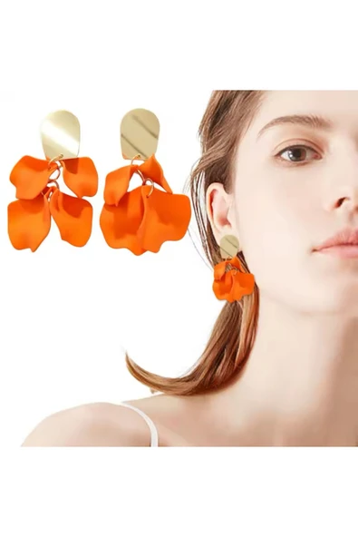 Hector&Co. Jewellery Turuncu Akrilik Vintage Gül Yapraklı Çiçek Küpe ürün görseli 1
