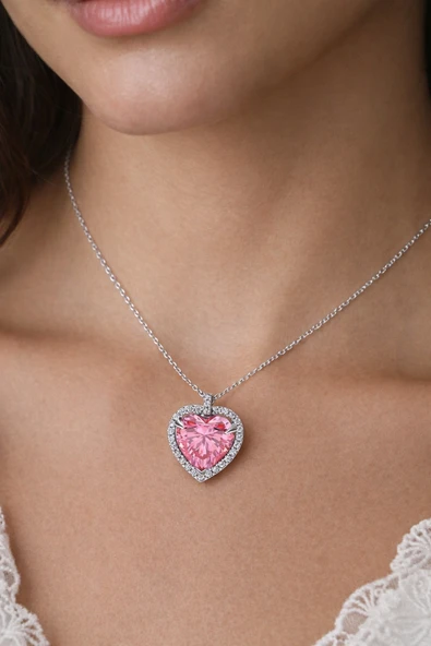 Lovecharm 925 Ayar Pembe Büyük Madalyon Kolye ürün görseli 1