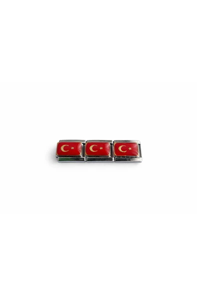 Hector&Co. Jewellery Türk Bayrağı Figürlü İtalyan Charm | Ay Yıldız Desenli Paslanmaz Çelik Bileklik Ucu ürün görseli 1