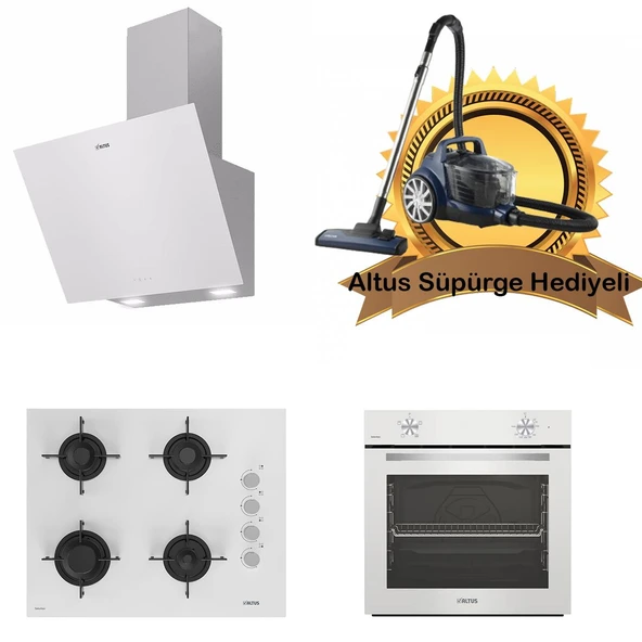 Altus Beyaz Cam Ankastre Set 570 W - 159 Dw- 310 Hw - (Altus Süpürge Hediyeli) ürün görseli 1